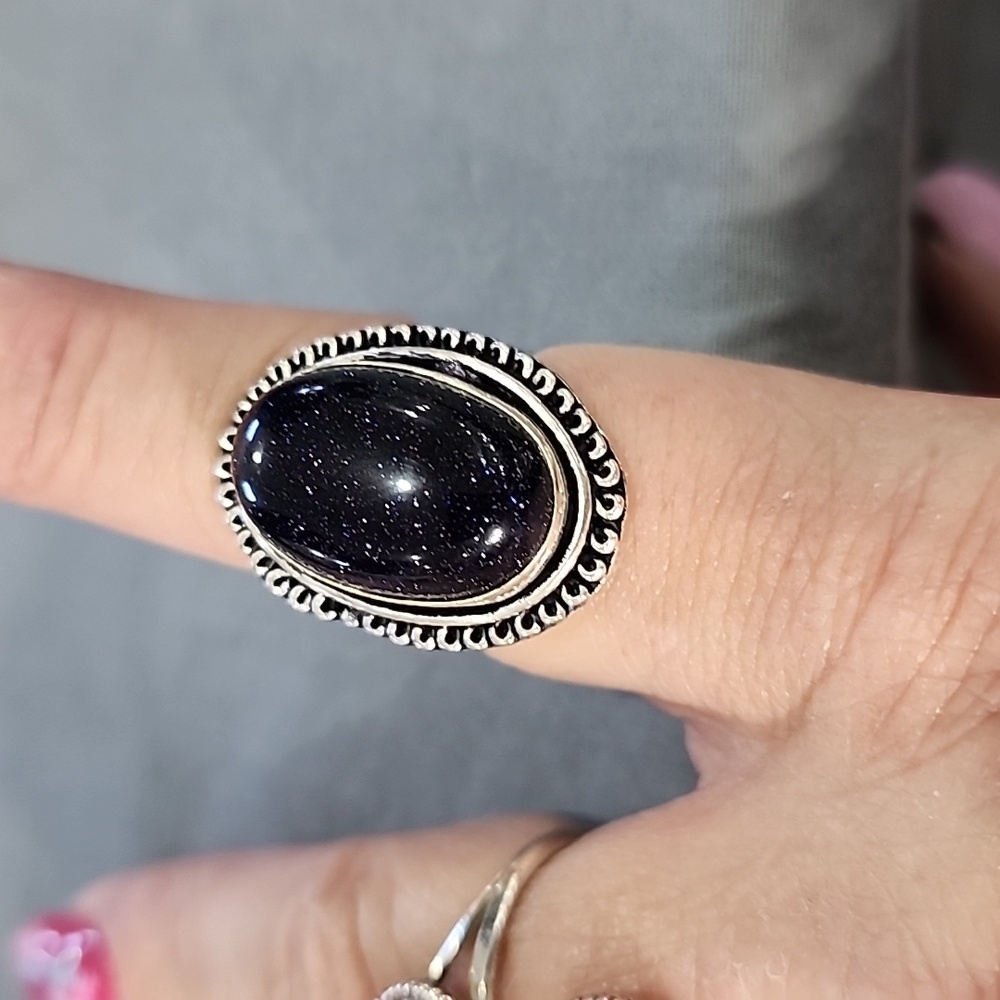 Black Sand Stone Sterling Silver Ring - Picture 3 of 4